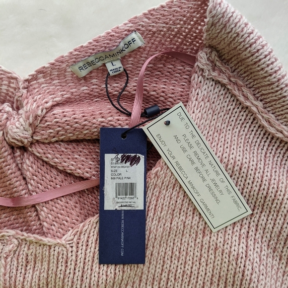 Rebecca Minkoff Sweater Cotton Knit Bateau & V-Neck Reversible Twist Pink L NWT - Picture 15 of 16